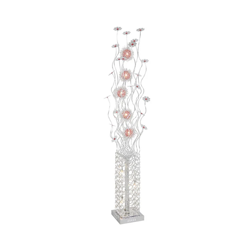 Lampe sur pied métallique cuboïde, éclairage décoratif de sol LED pour salon, Design fleuron en argent, lumière chaude/bla...