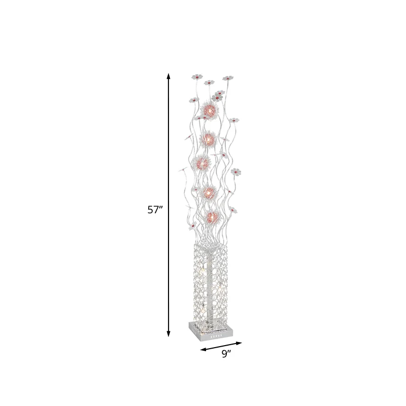 Lampe sur pied métallique cuboïde, éclairage décoratif de sol LED pour salon, Design fleuron en argent, lumière chaude/bla...