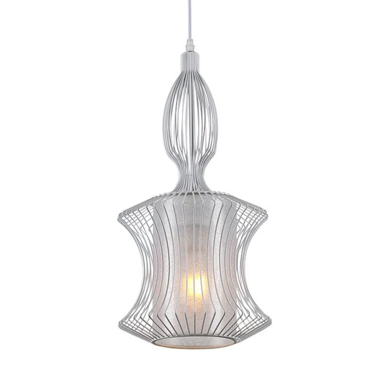 Lampe suspendue en cage de lanterne argentée, plafonnier moderne à 1 lumière en métal avec abat-jour cylindrique à l'intér...