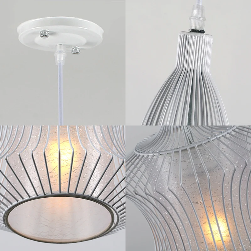 Lampe suspendue en cage de lanterne argentée, plafonnier moderne à 1 lumière en métal avec abat-jour cylindrique à l'intér...