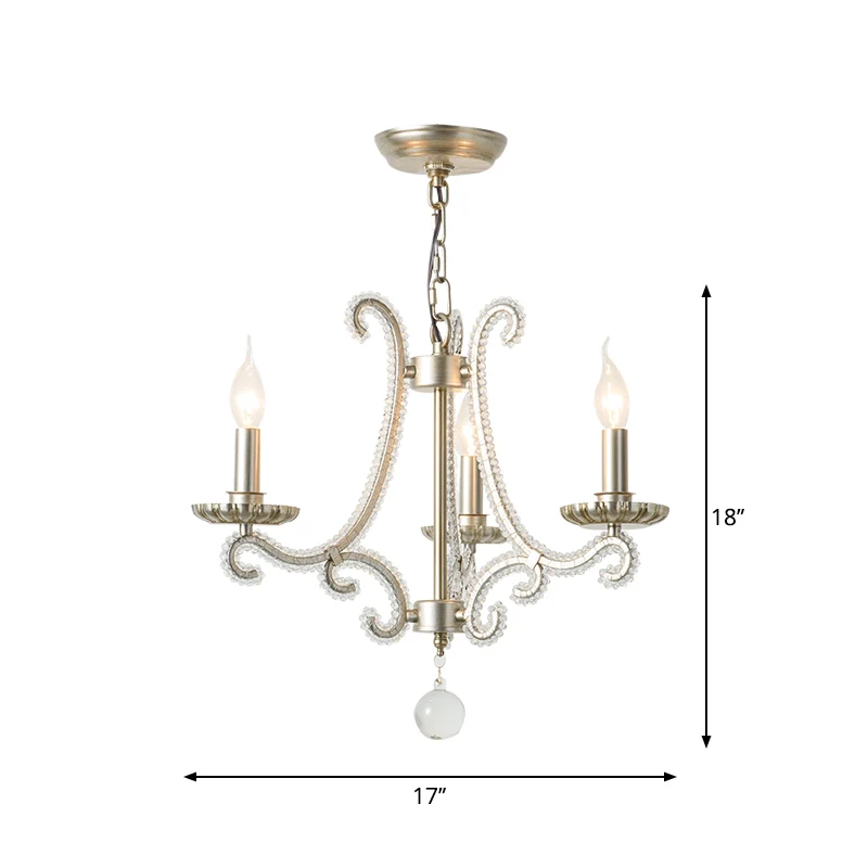 Lampe suspendue candélabre classique, lustre à perles de cristal à 3 lumières en nickel Clearhalo