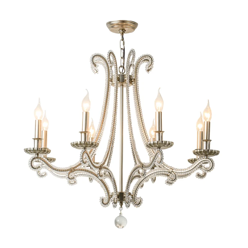 Lampe suspendue candélabre classique, lustre à perles de cristal à 3 lumières en nickel Clearhalo