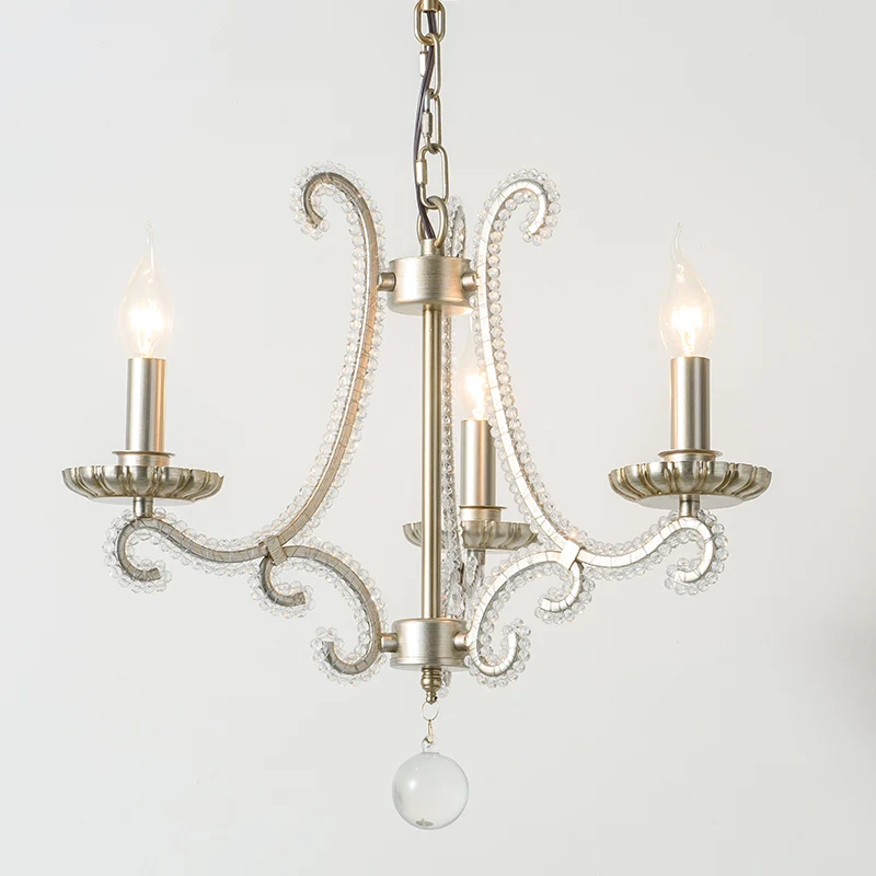 Lampe suspendue candélabre classique, lustre à perles de cristal à 3 lumières en nickel Clearhalo