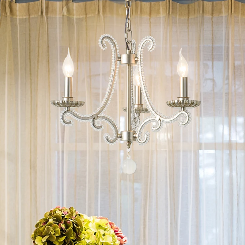 Lampe suspendue candélabre classique, lustre à perles de cristal à 3 lumières en nickel Clearhalo