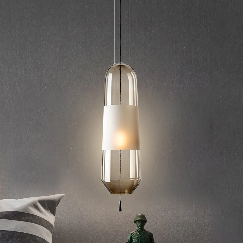 Lampe suspendue de chevet Ellipse, cognac/fumée/verre transparent, lampe à suspension simple à 1 lumière avec chaîne de tr...