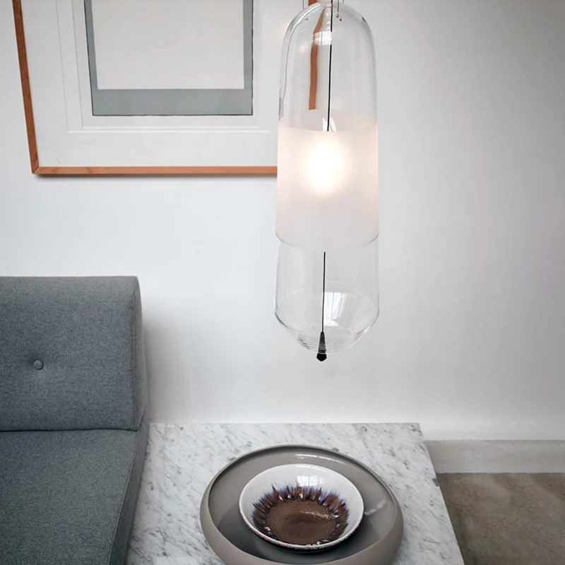 Lampe suspendue de chevet Ellipse, cognac/fumée/verre transparent, lampe à suspension simple à 1 lumière avec chaîne de tr...