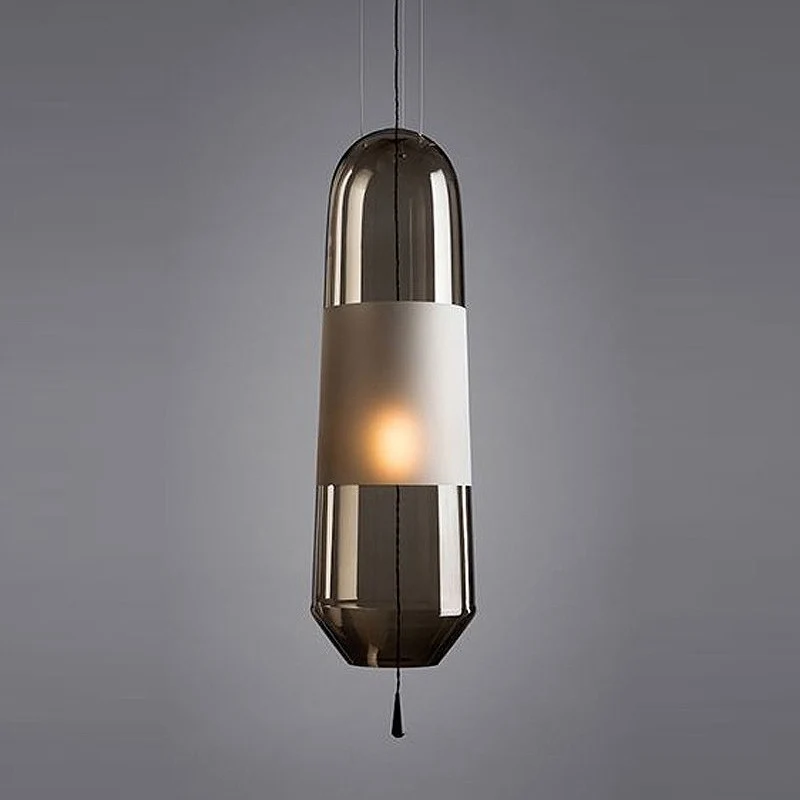Lampe suspendue de chevet Ellipse, cognac/fumée/verre transparent, lampe à suspension simple à 1 lumière avec chaîne de tr...