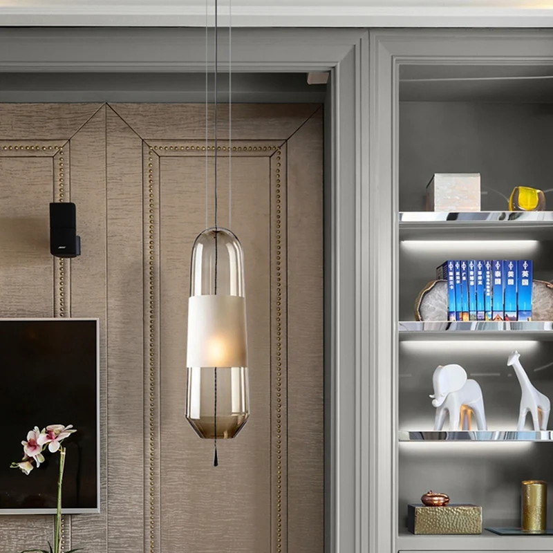 Lampe suspendue de chevet Ellipse, cognac/fumée/verre transparent, lampe à suspension simple à 1 lumière avec chaîne de tr...