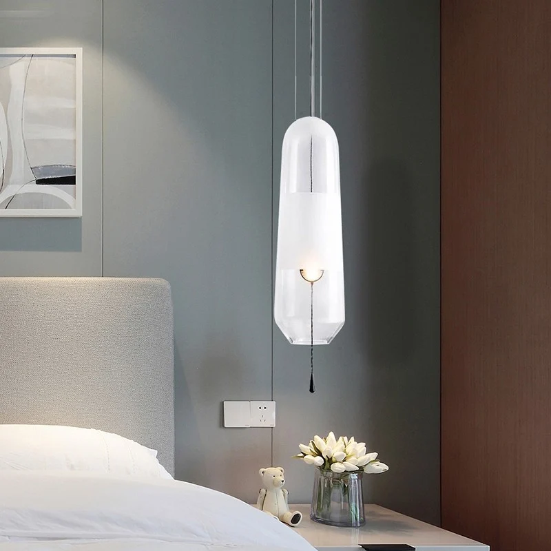 Lampe suspendue de chevet Ellipse, cognac/fumée/verre transparent, lampe à suspension simple à 1 lumière avec chaîne de tr...