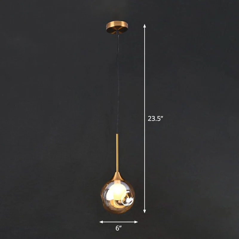 Lampe suspendue de chevet à 1 tête, plafonnier postmoderne en laiton avec abat-jour en verre à fossettes sphériques Clearhalo