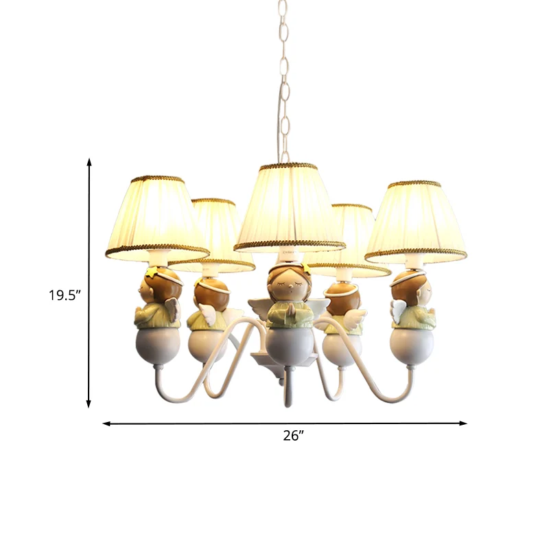 Lampe suspendue conique en tissu, lustre blanc à 5 têtes avec décoration d'ange Clearhalo