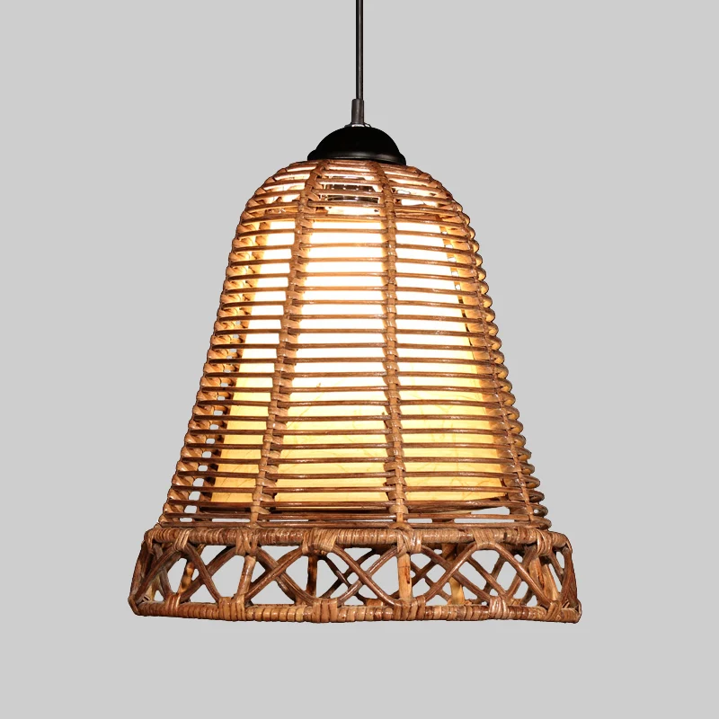 Lampe suspendue en forme de trompette japonaise, 1 ampoule en bambou, kaki Clearhalo