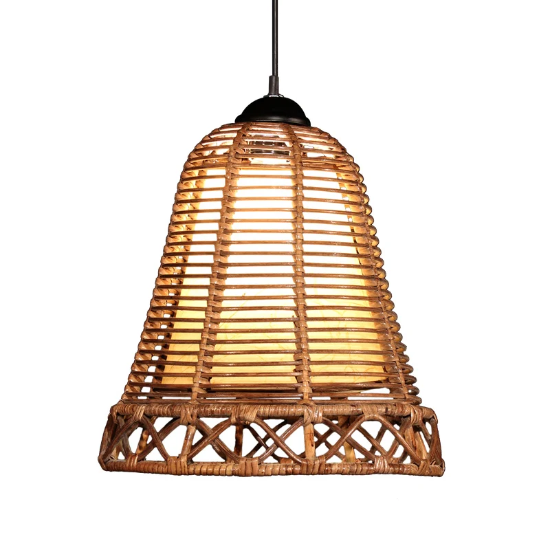 Lampe suspendue en forme de trompette japonaise, 1 ampoule en bambou, kaki Clearhalo