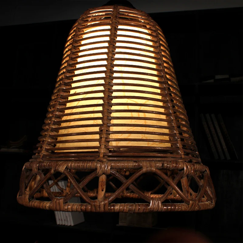 Lampe suspendue en forme de trompette japonaise, 1 ampoule en bambou, kaki Clearhalo