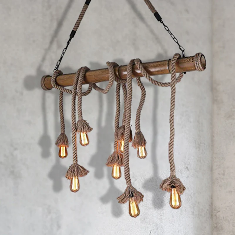 Lampe suspendue industrielle à 4/8 lumières pour salle à manger, ampoule exposée en corde, Beige Clearhalo