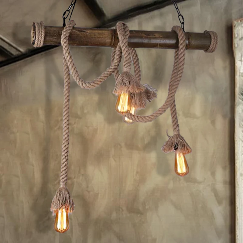 Lampe suspendue industrielle à 4/8 lumières pour salle à manger, ampoule exposée en corde, Beige Clearhalo