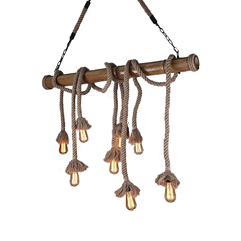 Lampe suspendue industrielle à 4/8 lumières pour salle à manger, ampoule exposée en corde, Beige Clearhalo