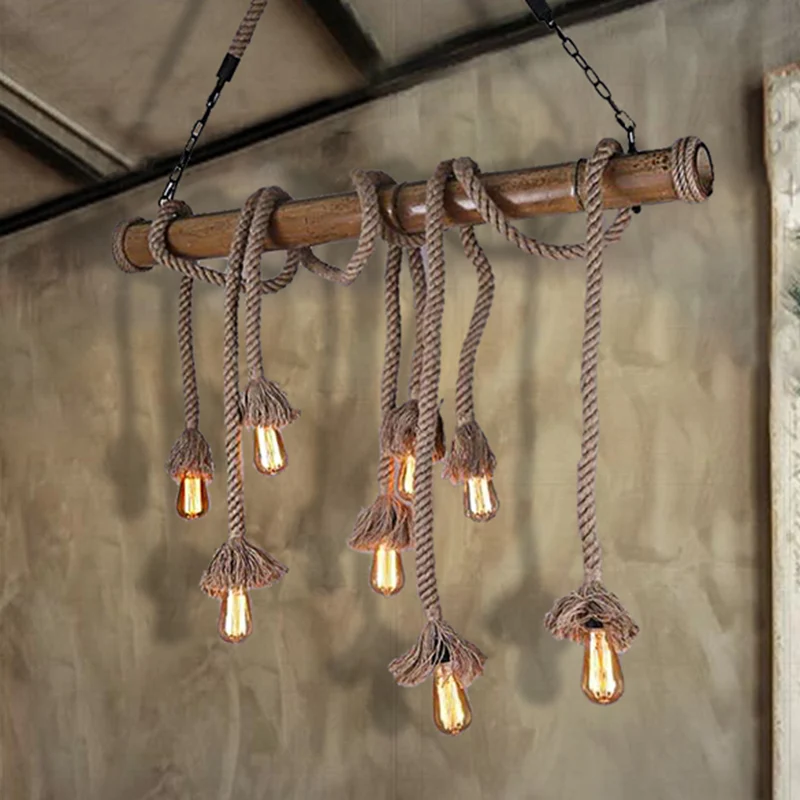 Lampe suspendue industrielle à 4/8 lumières pour salle à manger, ampoule exposée en corde, Beige Clearhalo