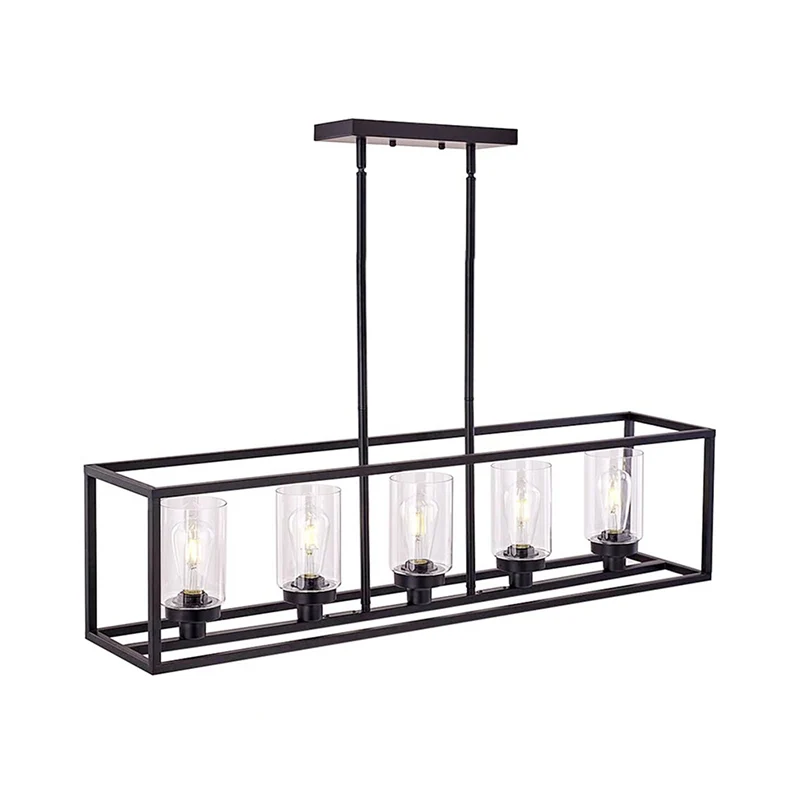 Lampe suspendue industrielle en verre transparent à abat-jour cylindrique, 3/5 lumières, lampe d'îlot haut/bas pour dinett...