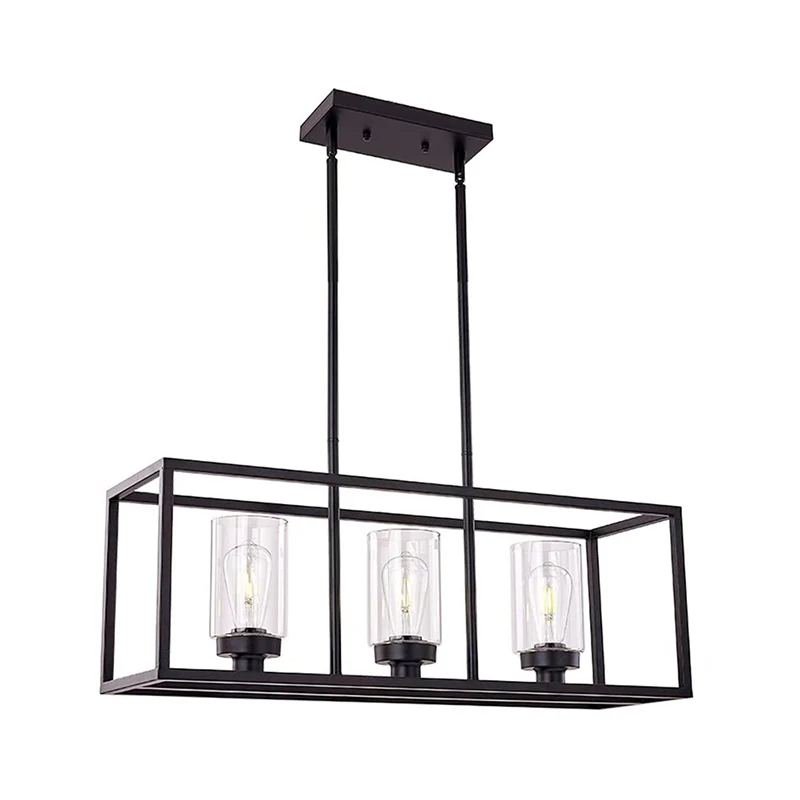 Lampe suspendue industrielle en verre transparent à abat-jour cylindrique, 3/5 lumières, lampe d'îlot haut/bas pour dinett...