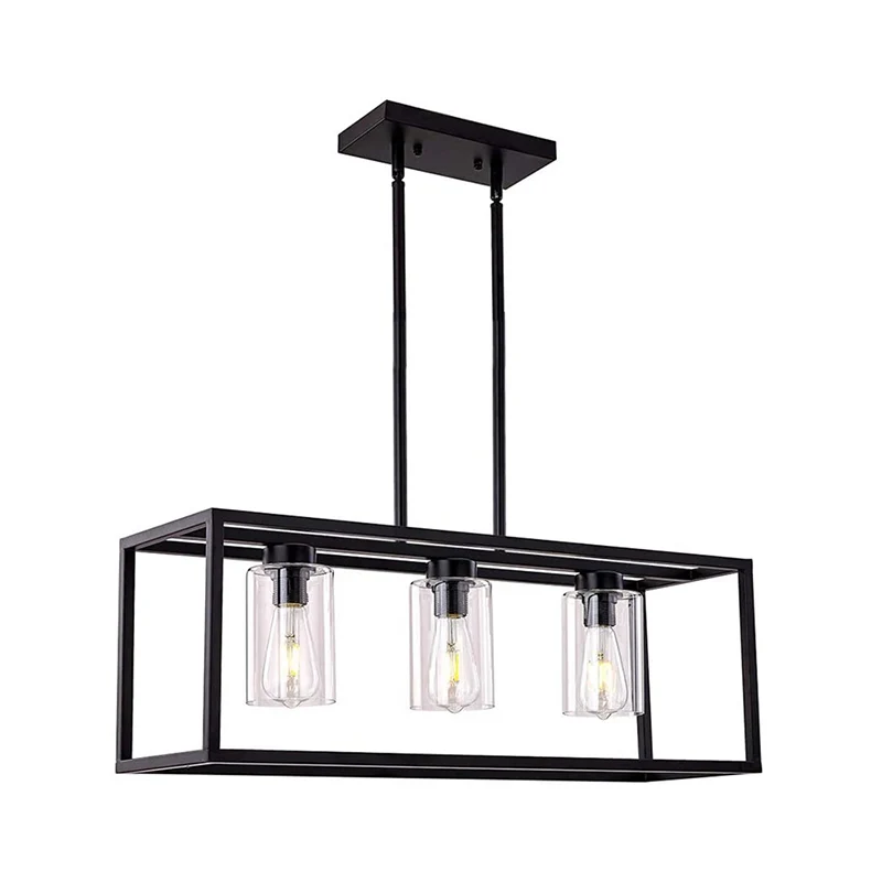 Lampe suspendue industrielle en verre transparent à abat-jour cylindrique, 3/5 lumières, lampe d'îlot haut/bas pour dinett...