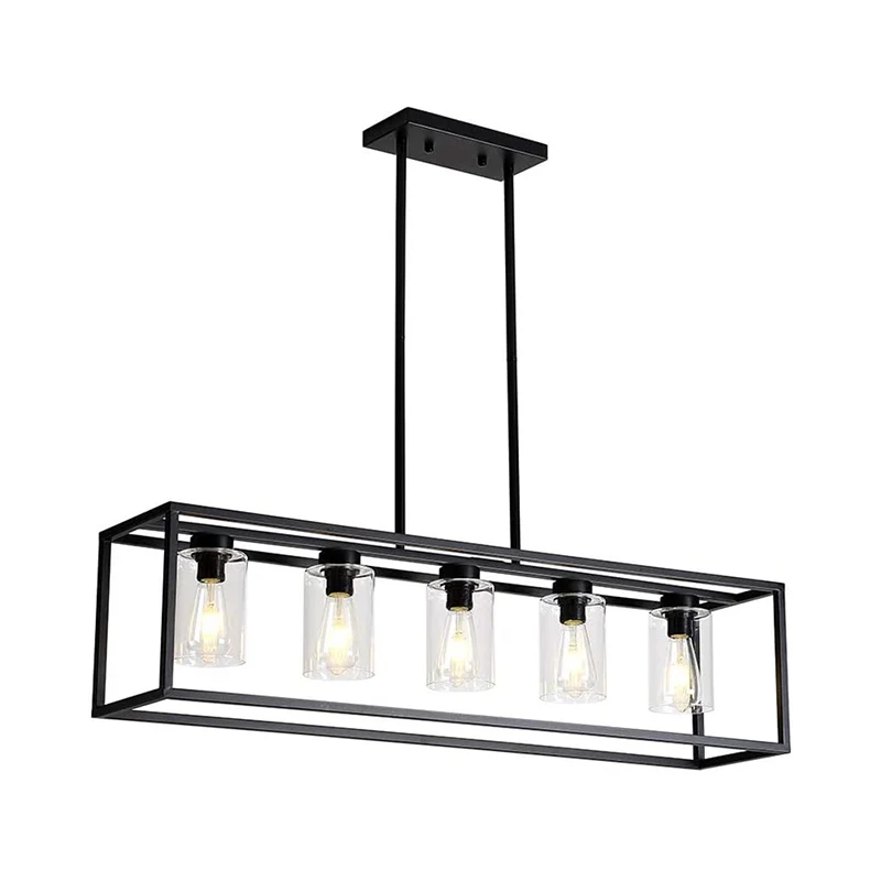Lampe suspendue industrielle en verre transparent à abat-jour cylindrique, 3/5 lumières, lampe d'îlot haut/bas pour dinett...
