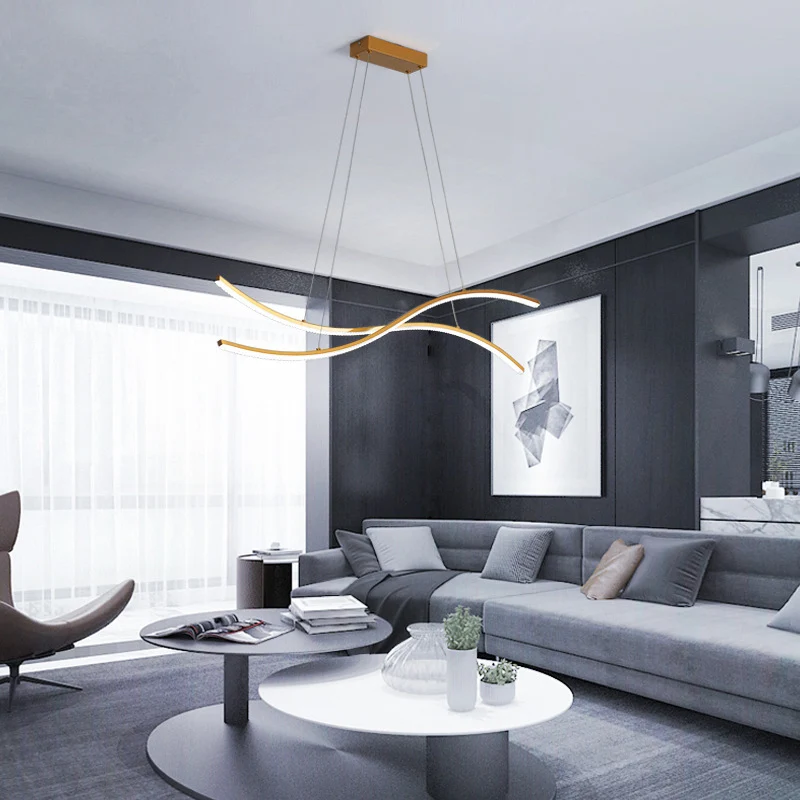 Lampe suspendue LED pour restaurant ondulé, plafonnier métallique minimaliste en or Clearhalo