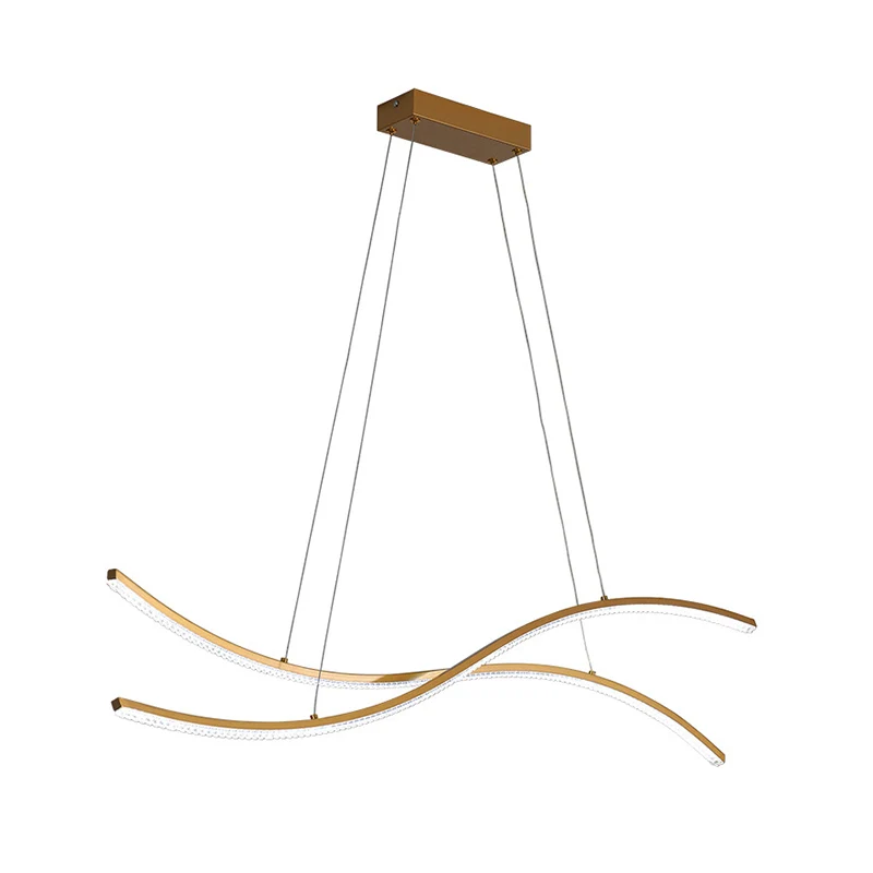 Lampe suspendue LED pour restaurant ondulé, plafonnier métallique minimaliste en or Clearhalo