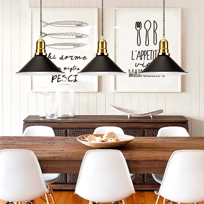 Lampe suspendue moderne et élégante en métal, 1 ampoule, abat-jour conique, noir/gris/blanc, pour salle à manger Clearhalo