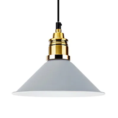 Lampe suspendue moderne et élégante en métal, 1 ampoule, abat-jour conique, noir/gris/blanc, pour salle à manger Clearhalo
