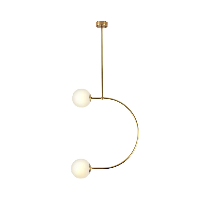 Lampe suspendue en métal en forme de C avec abat-jour boule en verre de lait, lampe suspendue moderne à 2 lumières en or C...