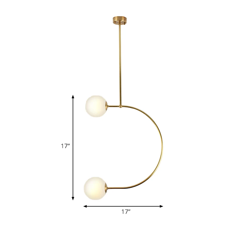 Lampe suspendue en métal en forme de C avec abat-jour boule en verre de lait, lampe suspendue moderne à 2 lumières en or C...