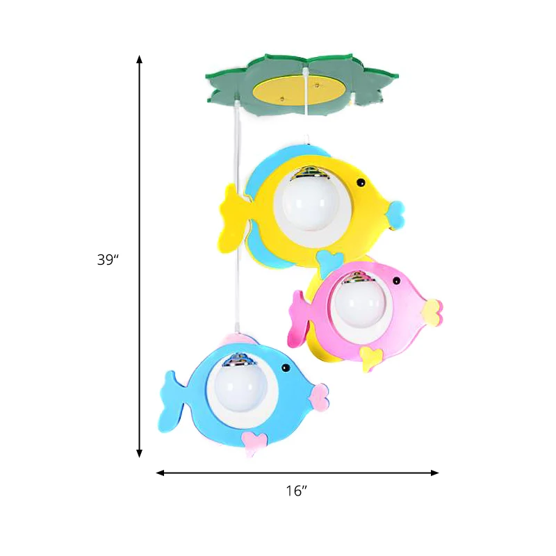 Lampe suspendue multicolore en forme de poisson, 3 lumières, plafond en métal pour enfants, pour magasin de tissus Clearhalo