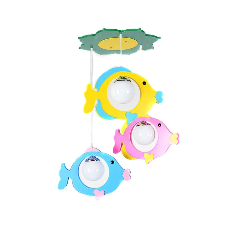 Lampe suspendue multicolore en forme de poisson, 3 lumières, plafond en métal pour enfants, pour magasin de tissus Clearhalo