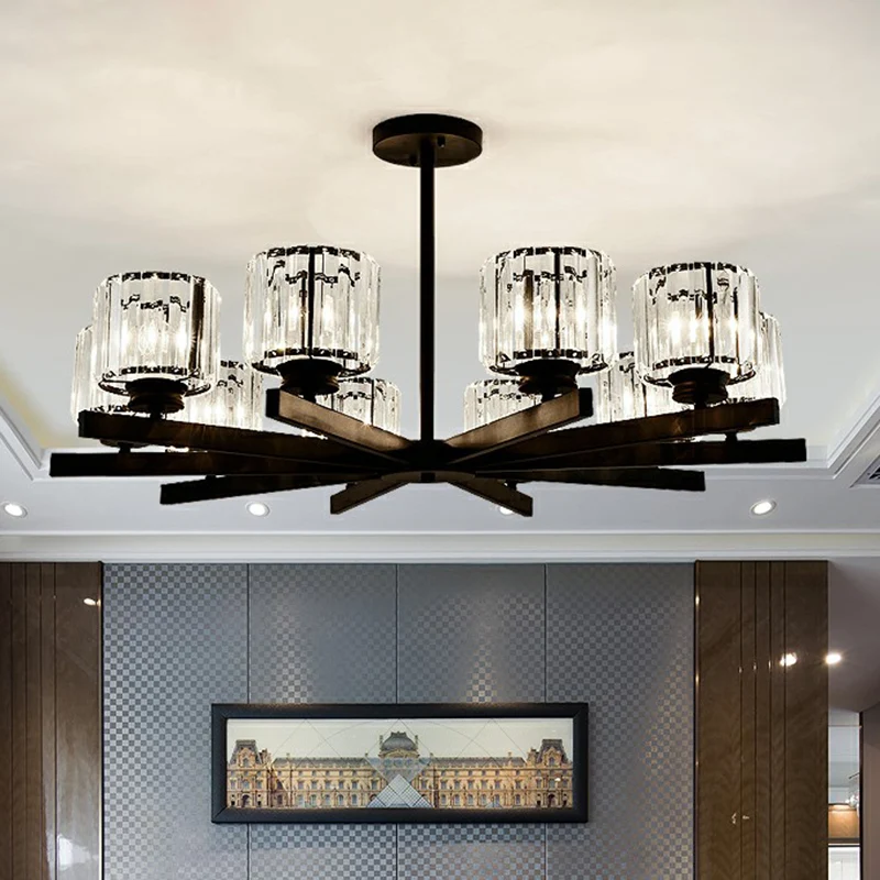 Lampe suspendue au plafond cylindrique en cristal, lustre minimaliste, éclairage pour le salon Clearhalo
