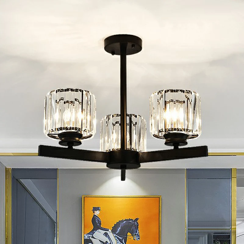 Lampe suspendue au plafond cylindrique en cristal, lustre minimaliste, éclairage pour le salon Clearhalo