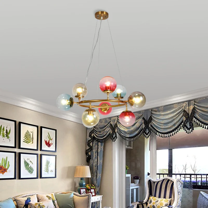 Lampe à suspension à bulles de verre multicolore, lustre de plafond minimaliste pour le salon Clearhalo