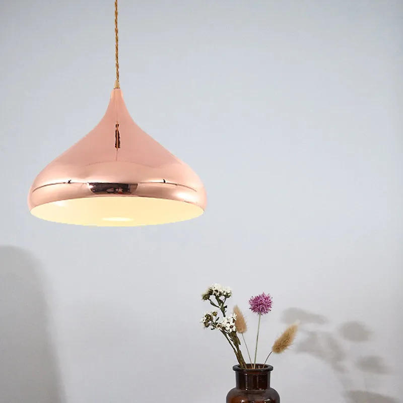 Lampe à suspension contemporaine en métal à une lumière en forme d'oignon pour chambre à coucher en or rose Clearhalo