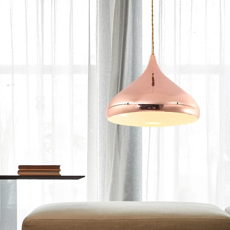 Lampe à suspension contemporaine en métal à une lumière en forme d'oignon pour chambre à coucher en or rose Clearhalo