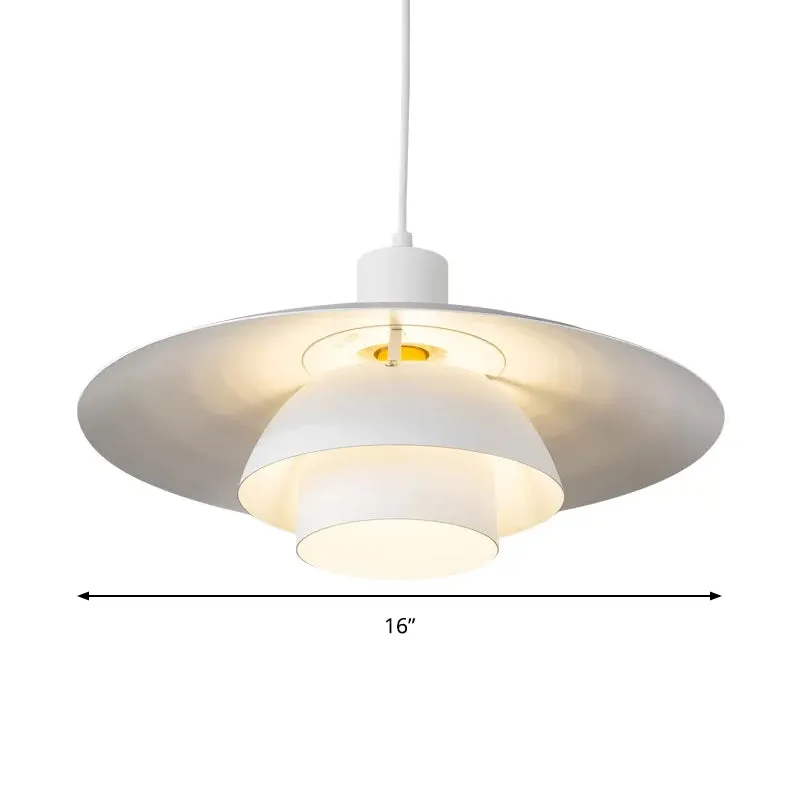 Lampe à suspension de cuisine à trois niveaux en métal, 1 lumière, suspension contemporaine en blanc Clearhalo