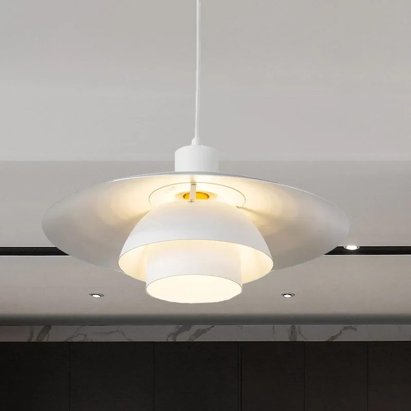 Lampe à suspension de cuisine à trois niveaux en métal, 1 lumière, suspension contemporaine en blanc Clearhalo