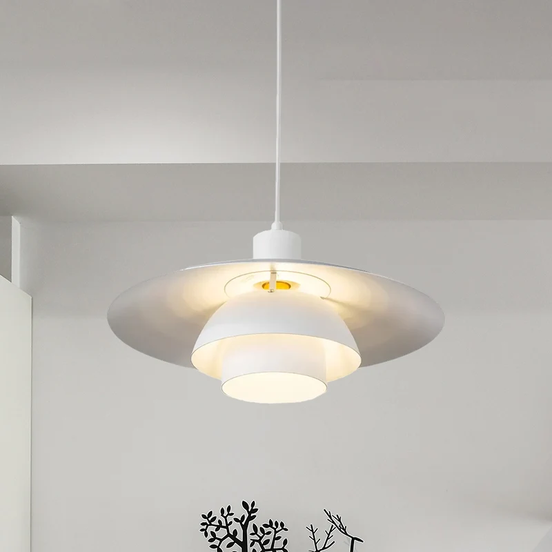 Lampe à suspension de cuisine à trois niveaux en métal, 1 lumière, suspension contemporaine en blanc Clearhalo