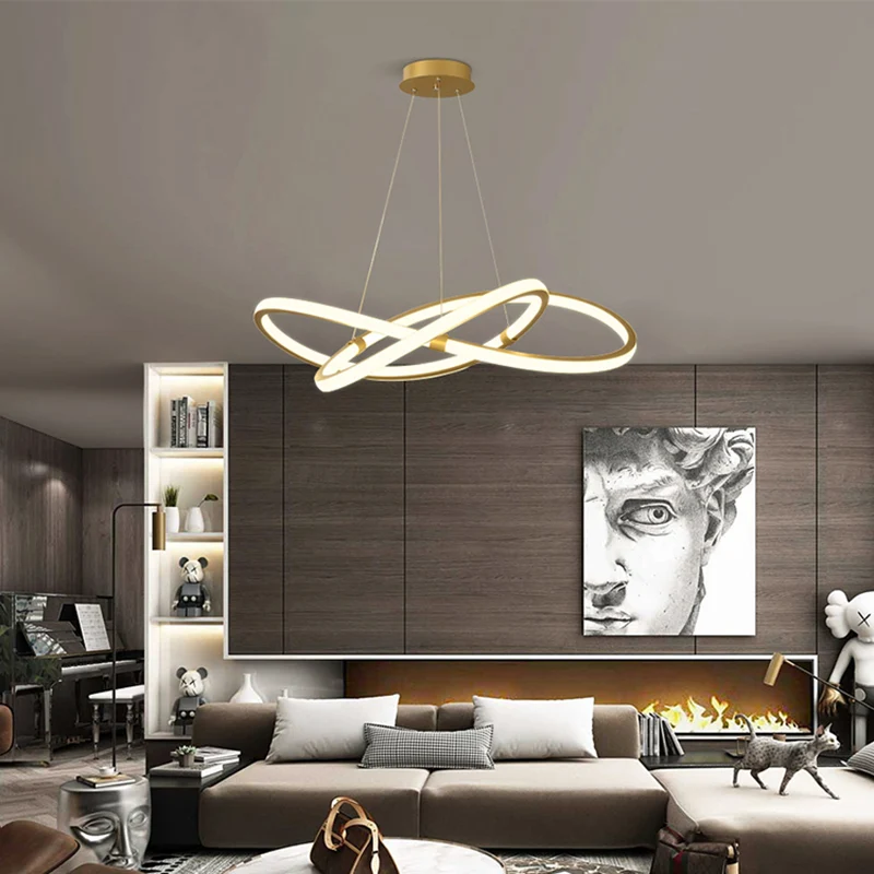 Lampe à suspension LED minimaliste en forme de torsion, lustre de salon en aluminium, luminaire Clearhalo