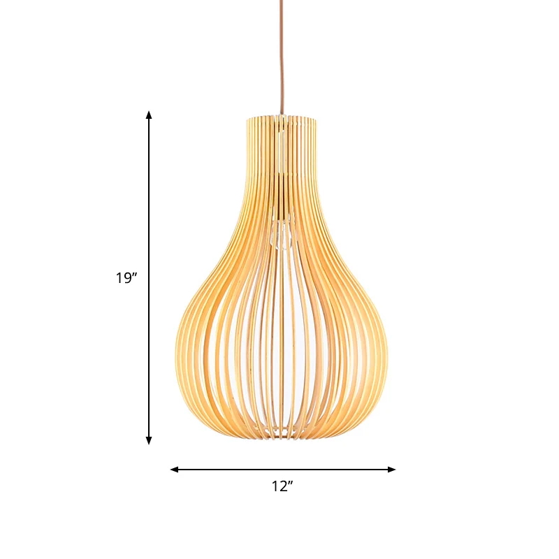 Lampe à suspension minimaliste à 1 ampoule, découpes beiges, gourde, plafonnier avec abat-jour en bois, 12"/15" W Clearhalo