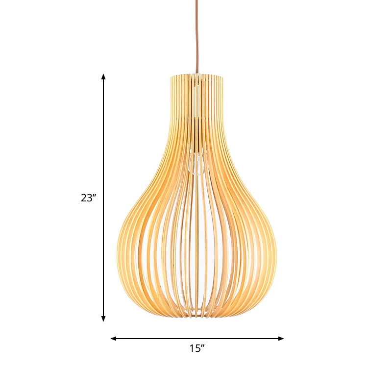 Lampe à suspension minimaliste à 1 ampoule, découpes beiges, gourde, plafonnier avec abat-jour en bois, 12"/15" W Clearhalo