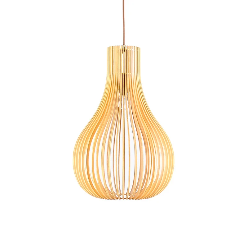 Lampe à suspension minimaliste à 1 ampoule, découpes beiges, gourde, plafonnier avec abat-jour en bois, 12"/15" W Clearhalo