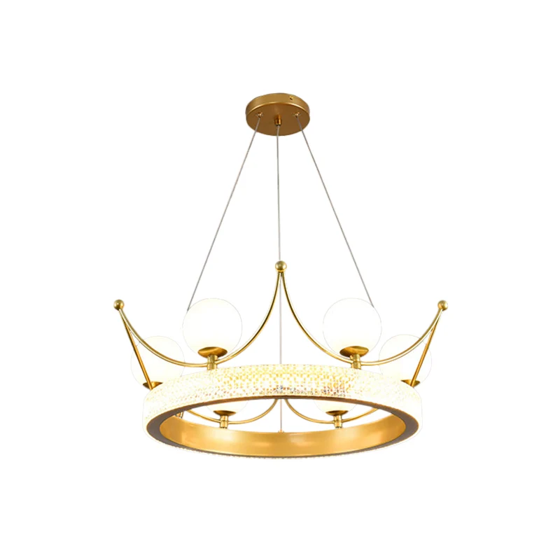 Lampe à Suspension moderne en forme de couronne en métal, 6 lumières, lustre de plafond LED pour chambre de fille en or av...