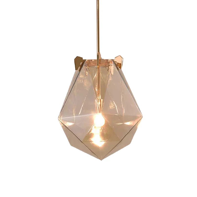 Lampe à suspension moderne à 1 lumière pour chambre à coucher, gris fumé/cognac, avec abat-jour géométrique en verre, 10"/...
