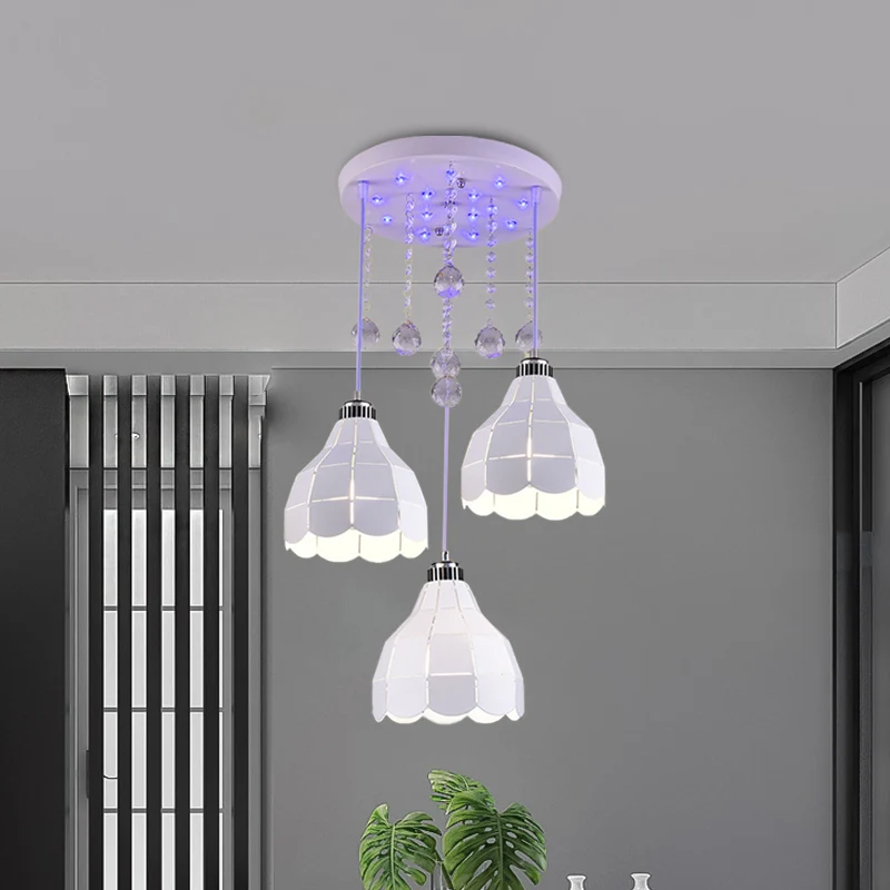 Lampe à Suspension Multiple en forme de dôme en métal, Simple, 3 ampoules, finition blanche, lampe à Suspension au plafond...
