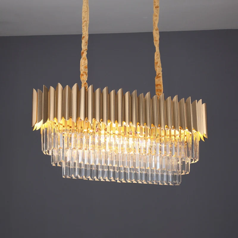 Lampe à suspension ovale pour salle à manger, moderne, prismes en cristal clair, 8 têtes, finition dorée, éclairage d'île...